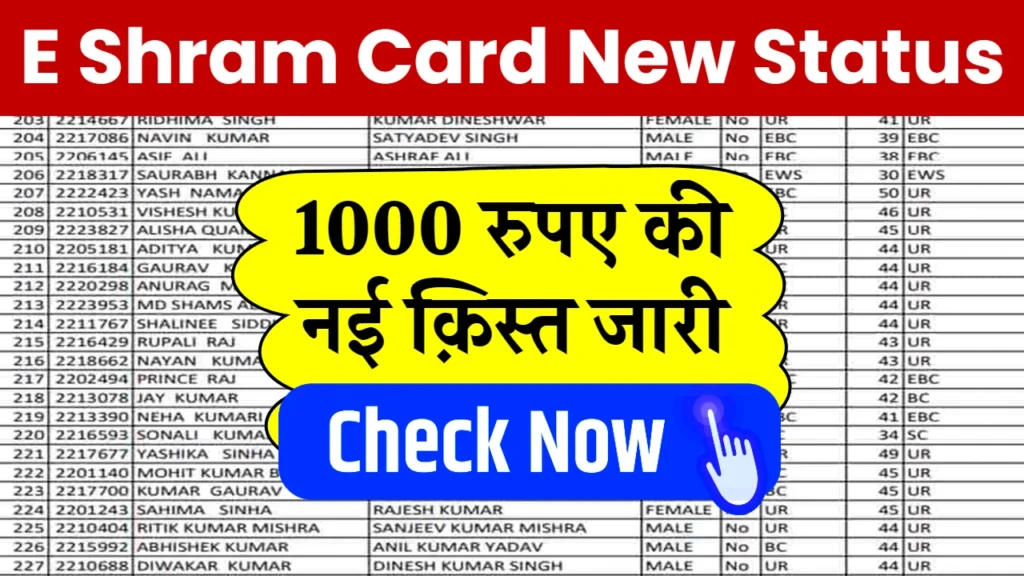 E Shram Card New Status: ई-श्रम कार्ड की ₹1000 की पहली नई किस्त हुई जारी, यहाँ से स्टेटस चेक करें